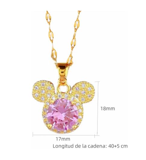 ✨ Collier Femme Plaqué Or 18K – Pendentif Mickey Mouse Serti de Zircons
